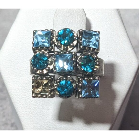 Jewelry - Vintage Blue And Silver Tone Signed Adjustable Statement Ring Size 7 1/2